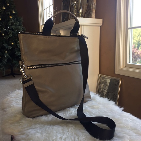 NWT COACH MENS CHARLES FOLDOVER TOTE IN SPORT CALF LEATHERCOACH FOG GREY - Picture 4 of 6